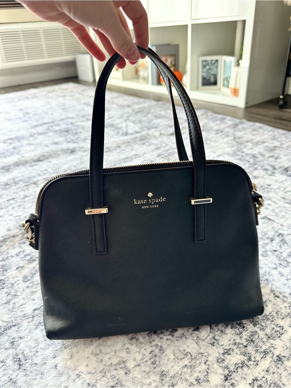 kate spade Black Saffiano Dome Satchel with Gold Hardware